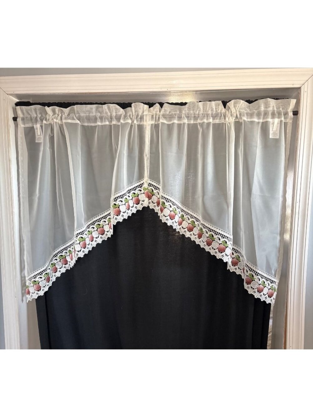 Sheer White Valance Curtains Apple Lace Trim 60"x29" Swag Polyester